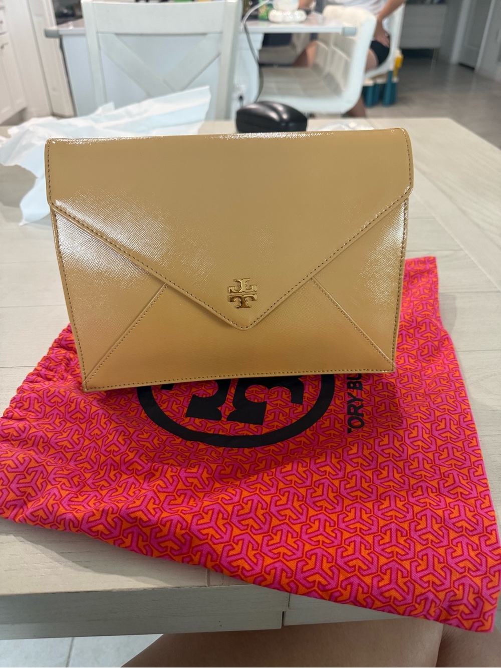 Tory Burch Tan Leather Envelope Crossbody Bag